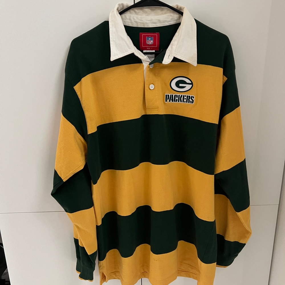 Vintage NFL Green Bay Packers Green and Gold Rugby Pullover